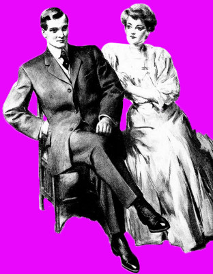 Antique illustration of a couple dressed for a fashion catalog