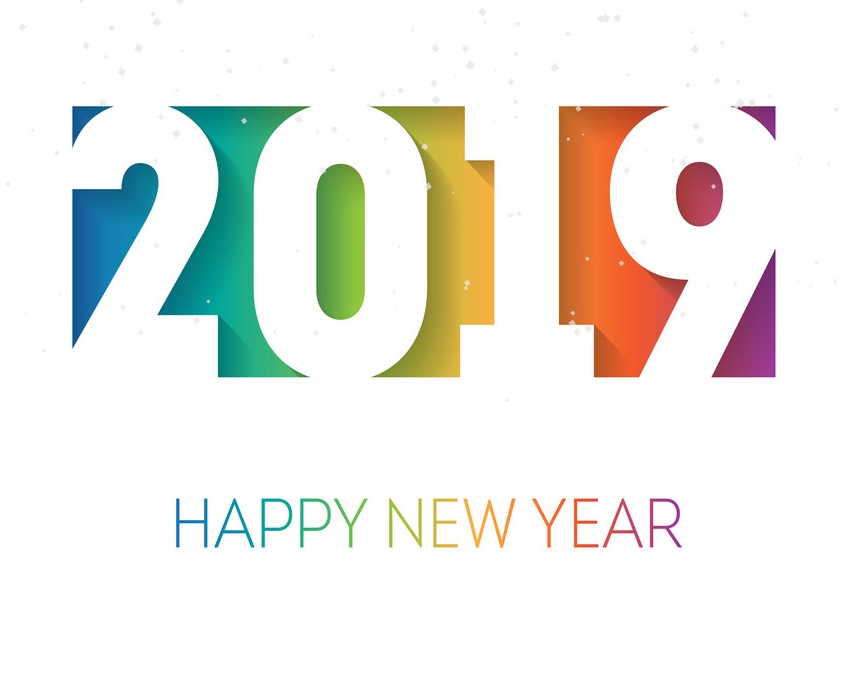 Happy new year 2019 vector background with the rainbow gradient. 